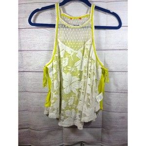 Chelsea & Violet Halter Style Lace Overlay Tank Top - White/Lime Green - Size S